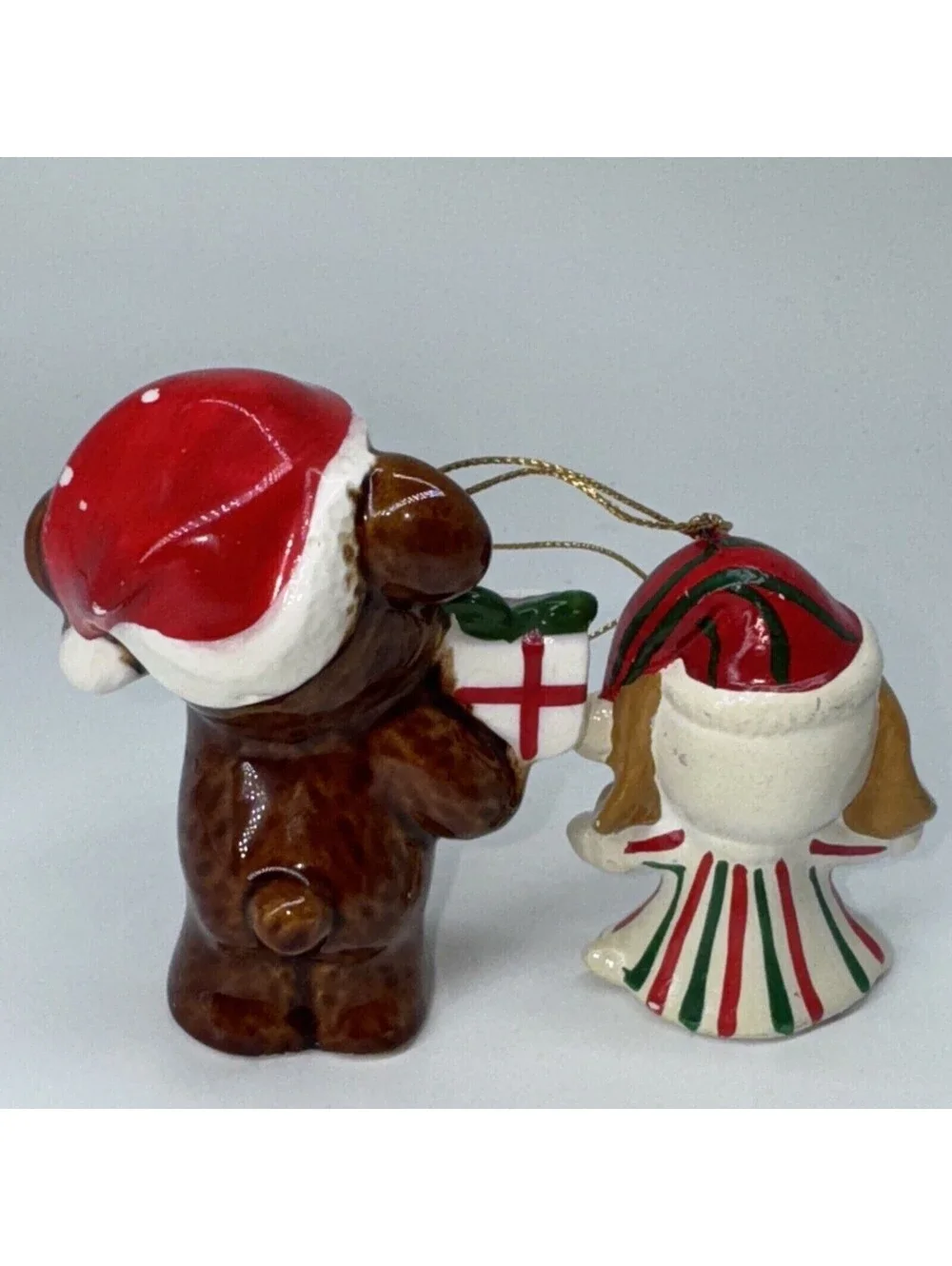 2 Vintage Ceramic Christmas Santa Bear Dog Ornament Figurine Lefton Sticker 2
